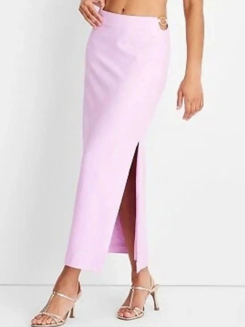 NWT Future Collective Maxi Skirt Pink Slit 16/1X Cotton Blend Mid Rise